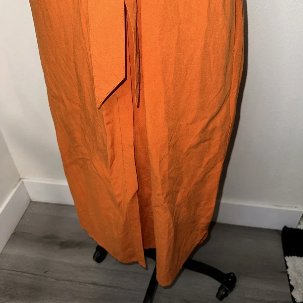 Ivo Nikkolo  Orange Button Up Linen Dress Short Sleeve Size XS‎ Waist Belt